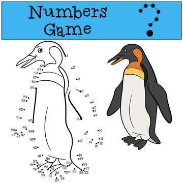 Educational game: Numbers game. Little cute penguin smiles.
