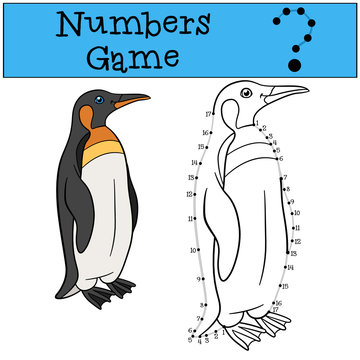 Educational game: Numbers game with contour. Little cute penguin