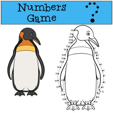 Educational game: Numbers game with contour. Little cute penguin