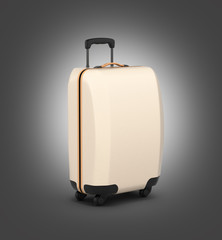 Suitcase on wheels without shadow isolated on grey gradient back