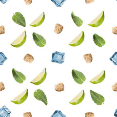 mojito ingredients isolated on a white background.