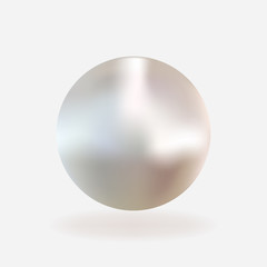 Beautiful 3D shiny natural white Pearl with light effects Vector Illustration. Isolated with shadow