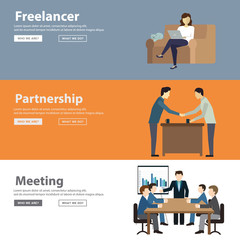 Businessman shaking hands, meeting, freelancer in flat style for business partnership concept design