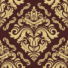 Fototapeta premium Damask vector classic golden pattern. Seamless abstract background with repeating elements