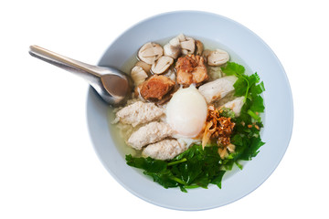 Rice soup with minced pork in the morning