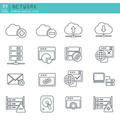 Line icons with flat design elements of Database server and networking icon set