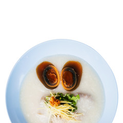 Rice Porridge with Preserved Egg on white