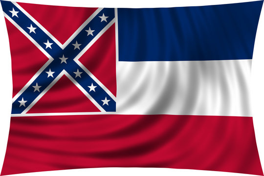 Flag of the US state of Mississippi waving isolated on white