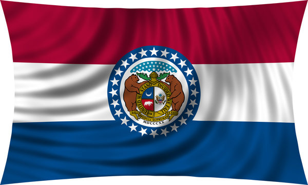 Flag of the US state of Missouri waving isolated on white