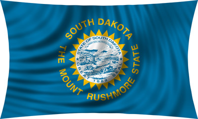 Flag of the US state of South Dakota waving isolated on white