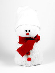 Isolated Handmade Snowman on White Background.