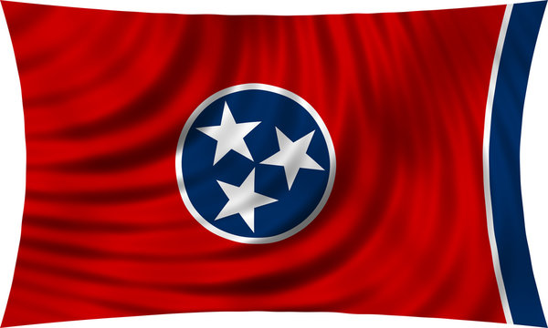 Flag of the US state of Tennessee waving isolated on white