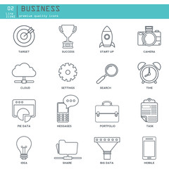 Line icons with flat design elements of business people organization, human resource management, company seminar training, career progress. Modern infographic vector logo pictogram collection concept.