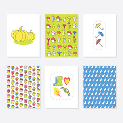 Set of 6 Cute Creative Cards Templates With Autumn Design. Hand