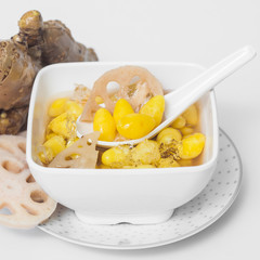 Lotus root ginger, Ginkgo on white backgrouind