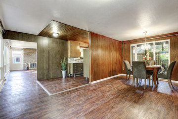 House interior. Open floor plan with hardwood floors