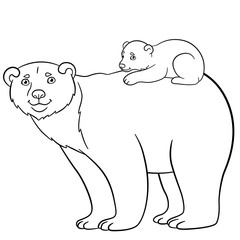 Coloring pages. Mother bear with her cute baby.