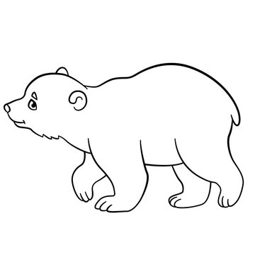 Coloring Pages. Little Cute Baby Polar Bear Walks.