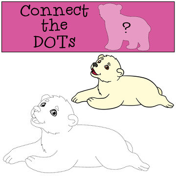 Educational game: Connect the dots. Little cute baby polar bear.