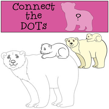 Educational game: Connect the dots. Mother polar bear with baby.