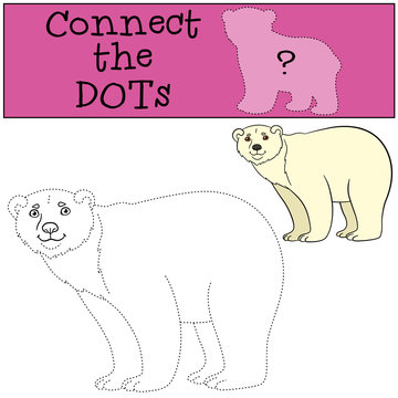 Educational game: Connect the dots. Cute polar bear smiles.