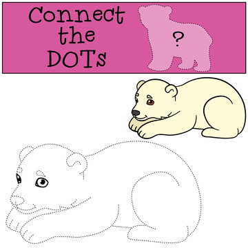 Educational game: Connect the dots. Little cute baby polar bear.