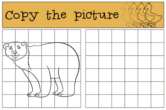Educational game: Copy the picture. Cute polar bear smiles.