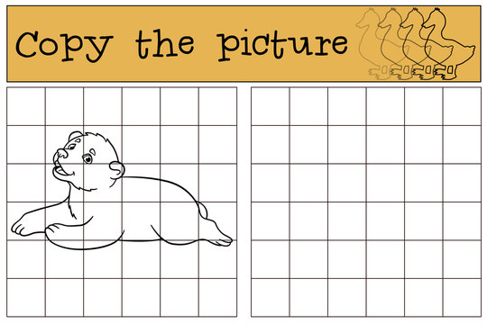 Educational game: Copy the picture. Little cute baby polar bear.