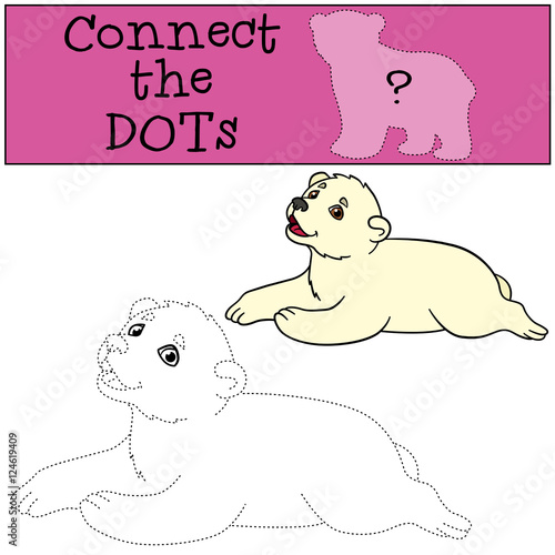 "Educational game: Connect the dots. Little cute baby polar bear