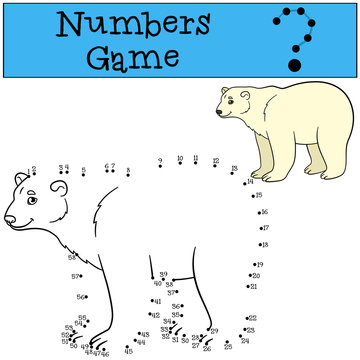 Educational game: Numbers game. Cute polar bear smiles.