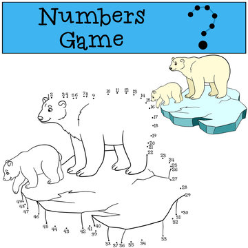 Educational game: Numbers game. Mother polar bear with baby.