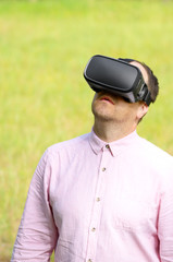 Man wearing virtual reality goggles