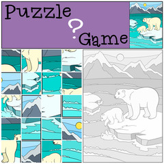 Education game: Puzzle. Mother polar bear with her baby.