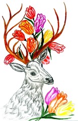 Deer with Flowers
