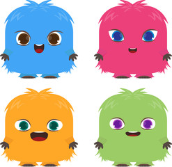 Cute monsters set. Color vector illustration. Funny fantasy creatures