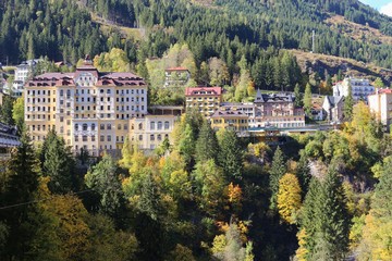 Hotels and apartment buildings in Bad Gastein, a famous health resort and also ski resort. Austria, Province of Salzburg, Europe.