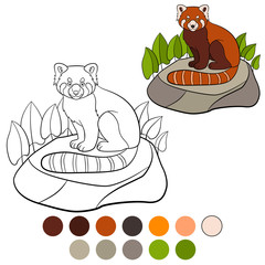 Coloring page: red panda. Little cute red panda smiles.