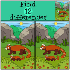 Educational game: Find differences. Mother panda walks with cute