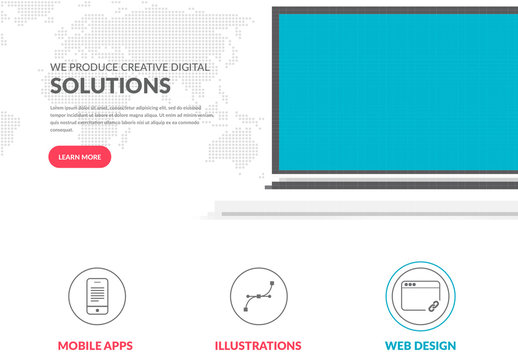 Minimalist Multimedia Website Layout with Pixel Halftone Design Element