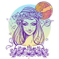 Portrait of the girl symbolizes the zodiac sign Virgo.