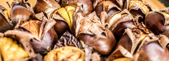 closeup of roasted chestnuts