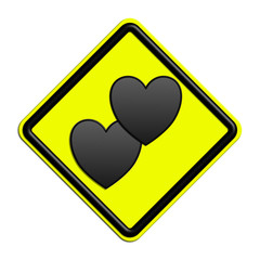 Segnale di pericolo o attenzione giallo e nero innamoramento