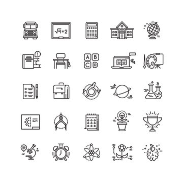 Education, school, science, learning thin line vector icons