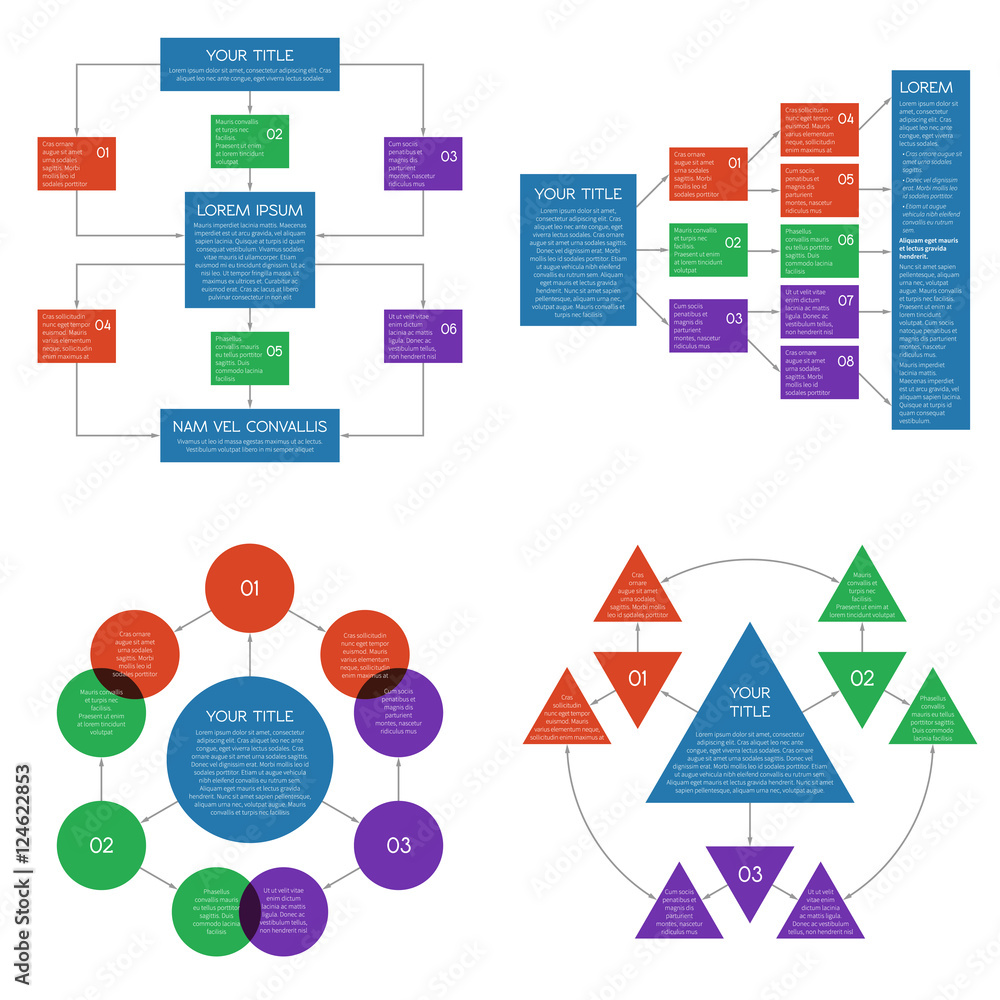 Poster structured flowing charts, flowchart diagrams vector set