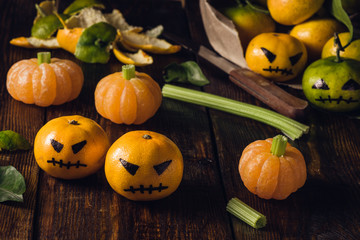 Halloween with fake pumpkins