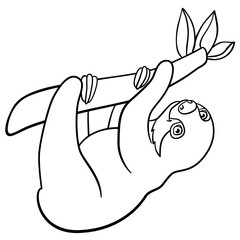 Coloring pages. Little cute baby sloth. © ya_mayka