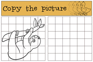 Educational game: Copy the picture. Little cute baby sloth. © ya_mayka