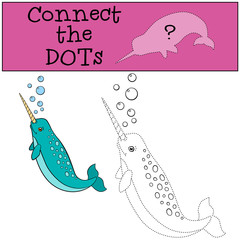 Educational game: Connect the dots. Little cute narwhal smiles. © ya_mayka