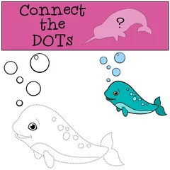 Fototapeten Educational game: Connect the dots. Little cute baby narwhal. © ya_mayka
