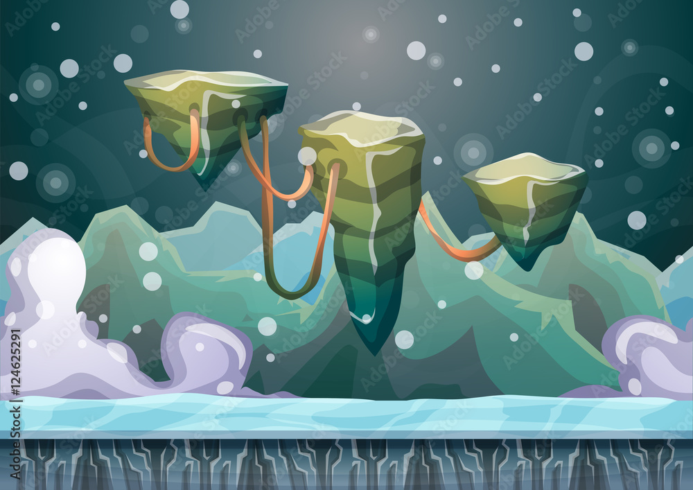 Aufkleber cartoon vector floating island background with separated layers for game art and animation game desi
